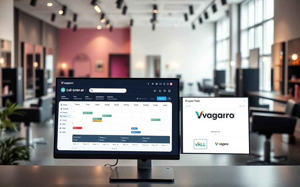 A professional and sleek workspace illustrating "AI-powered scheduling comparison" in a hair salon setting. In the foreground, a modern computer display features a user-friendly interface showcasing the scheduling capabilities of "CALL SYSTEM AI" alongside Phorest and Vagaro. The middle ground includes a stylish salon environment with hair styling stations, mirrors, and a vibrant color palette reflecting creativity and innovation. In the background, soft ambient lighting creates a welcoming atmosphere, while a large window allows natural light to filter in, enhancing the clarity of the scene. The overall mood is dynamic and professional, capturing a head-to-head comparison of advanced scheduling systems, focused on efficiency and ease of use in a salon context. A professional and sleek workspace illustrating "AI-powered scheduling comparison" in a hair salon setting. In the foreground, a modern computer display features a user-friendly interface showcasing the scheduling capabilities of "CALL SYSTEM AI" alongside Phorest and Vagaro. The middle ground includes a stylish salon environment with hair styling stations, mirrors, and a vibrant color palette reflecting creativity and innovation. In the background, soft ambient lighting creates a welcoming atmosphere, while a large window allows natural light to filter in, enhancing the clarity of the scene. The overall mood is dynamic and professional, capturing a head-to-head comparison of advanced scheduling systems, focused on efficiency and ease of use in a salon context.